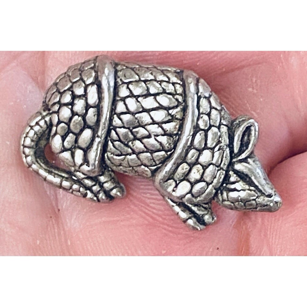 Vintage Armadillo Brooch Pin Southwestern Texas Pewter Animal Tie Tack Lapel